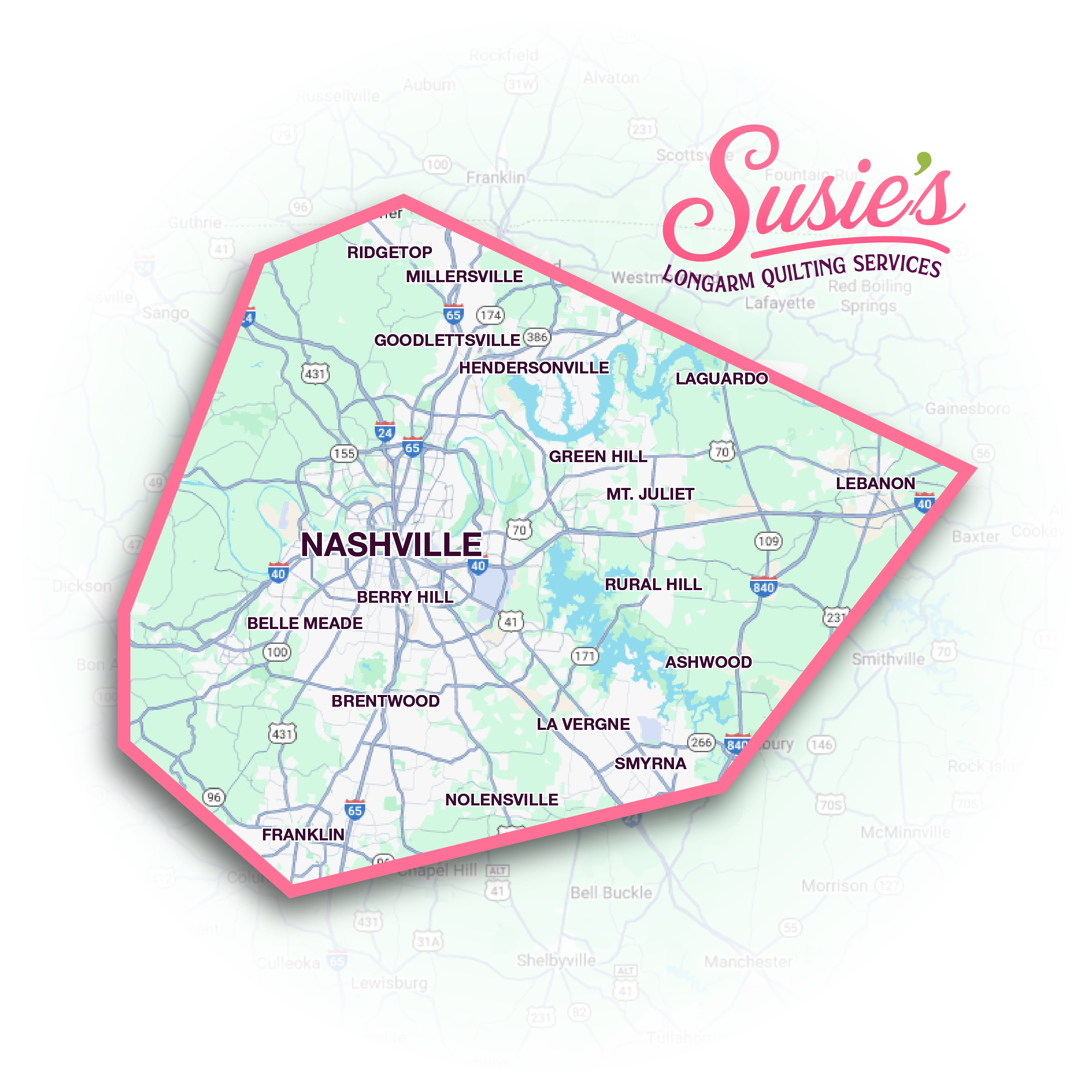 Service area map of Middle Tennessee